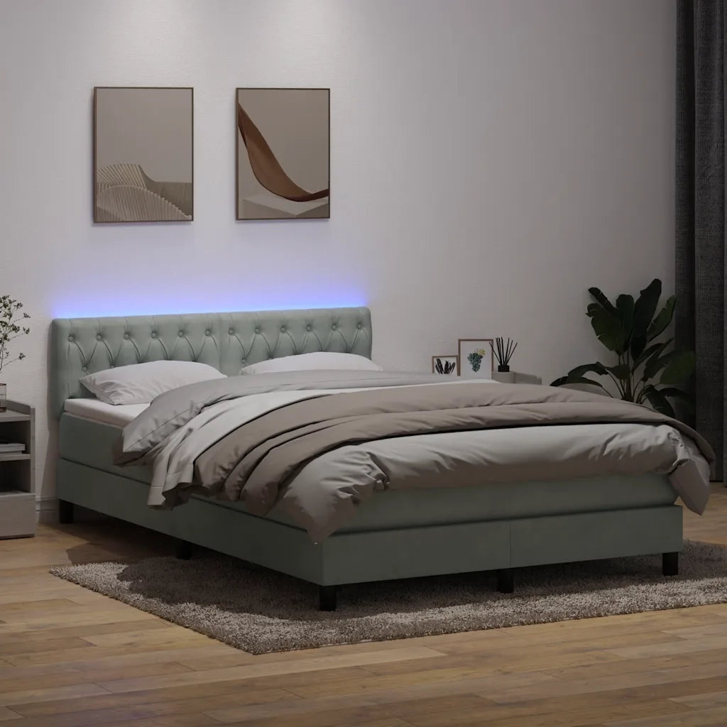 Letto a Molle con Materasso e LED Grigio Chiaro 160x210cm Velluto 3317175