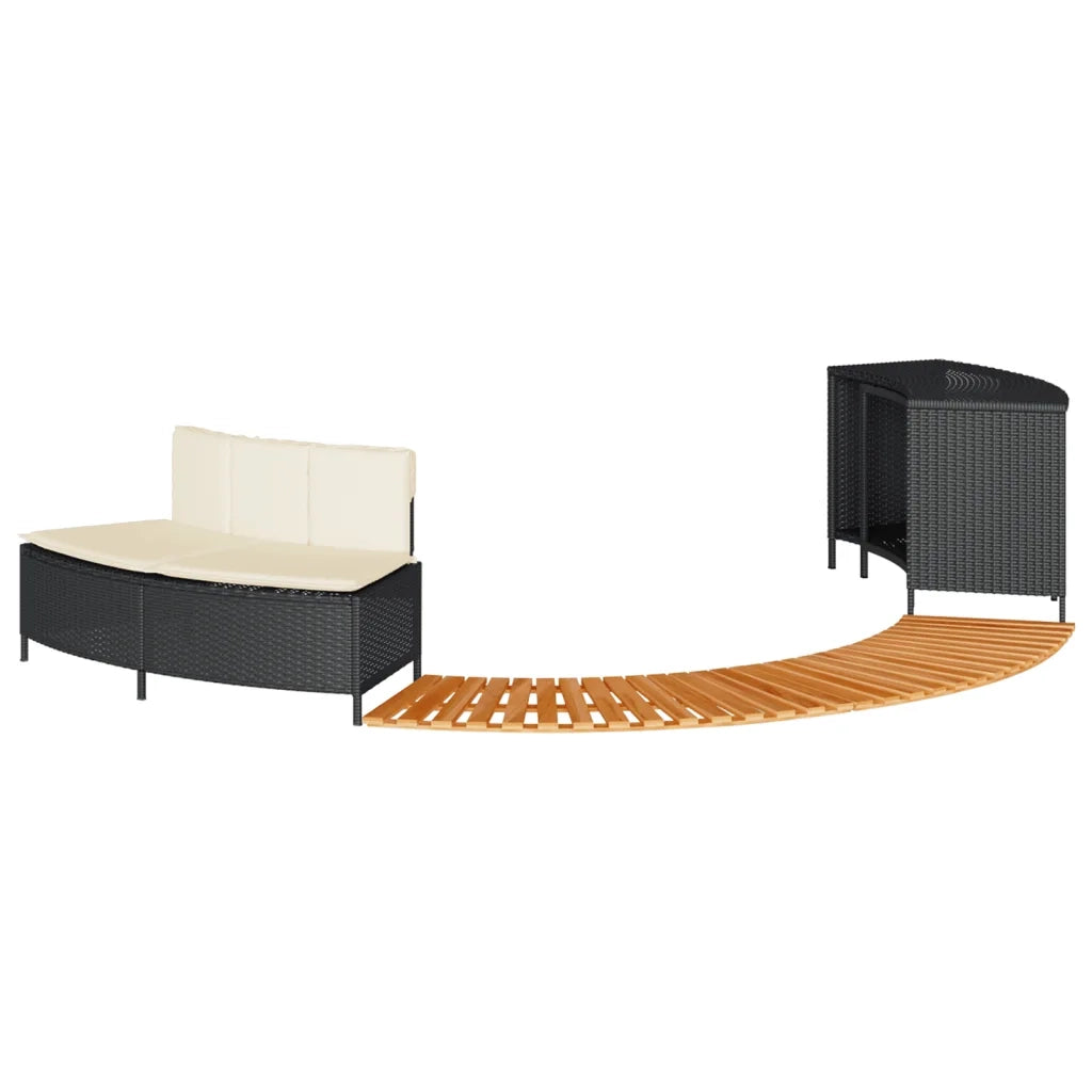 Bordo per Spa Nero in Polyrattan e Legno Massello di Acacia CFW7724760