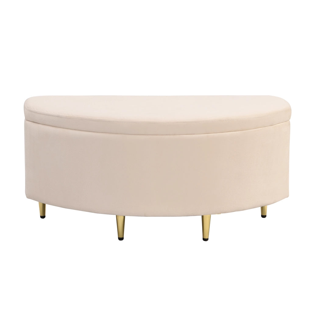 Ottomana contenitore in velluto beige 90 x 40 x 42 cm, panca imbottita con ampio spazio di stoccaggio e montaggio semplice
