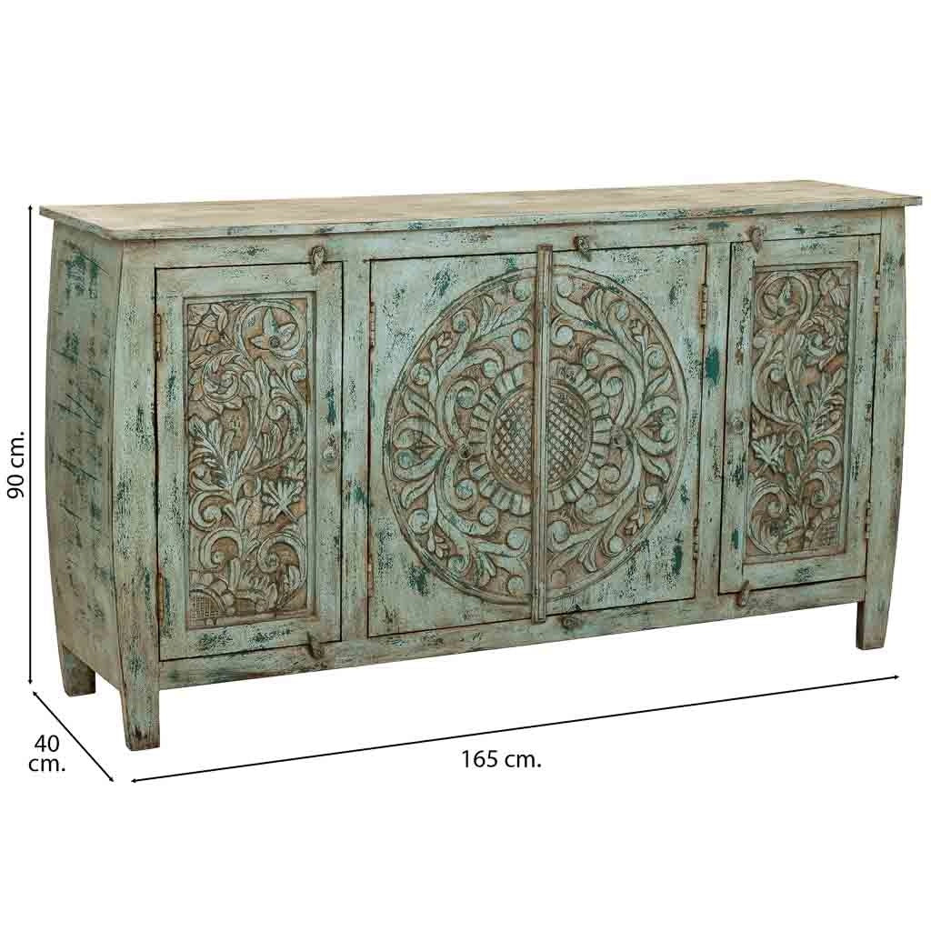 Credenza in legno intagliato artigianale, 165x40x90h cm