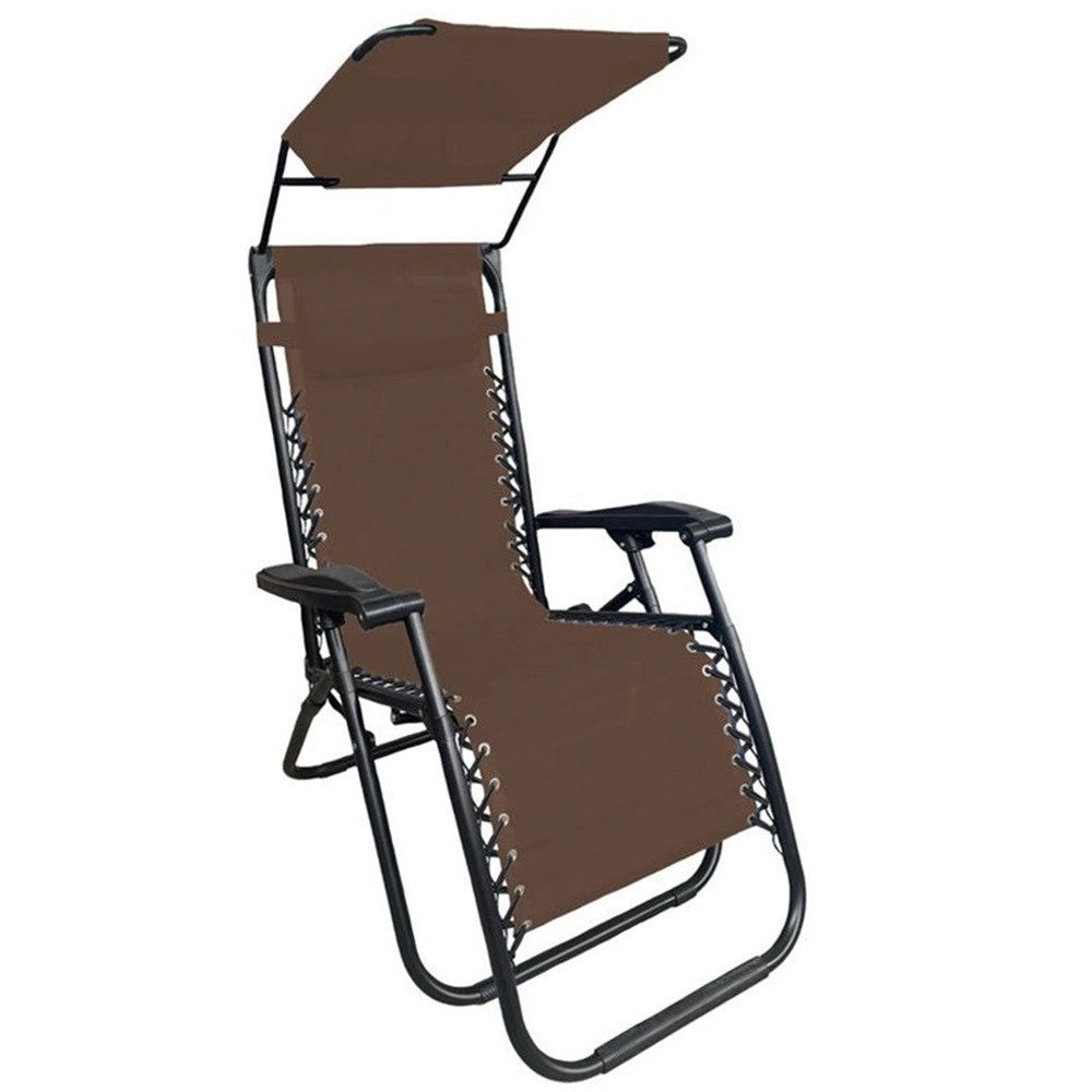 Trade Shop - Sedia Sdraio Con Parasole In Textilene Reclinabile Pieghevole Con Poggiatesta 483015 - Marrone