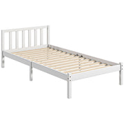 Struttura letto in legno 208 x 96 cm con rete a doghe e testiera, elegante letto singolo per camera da letto in bianco
