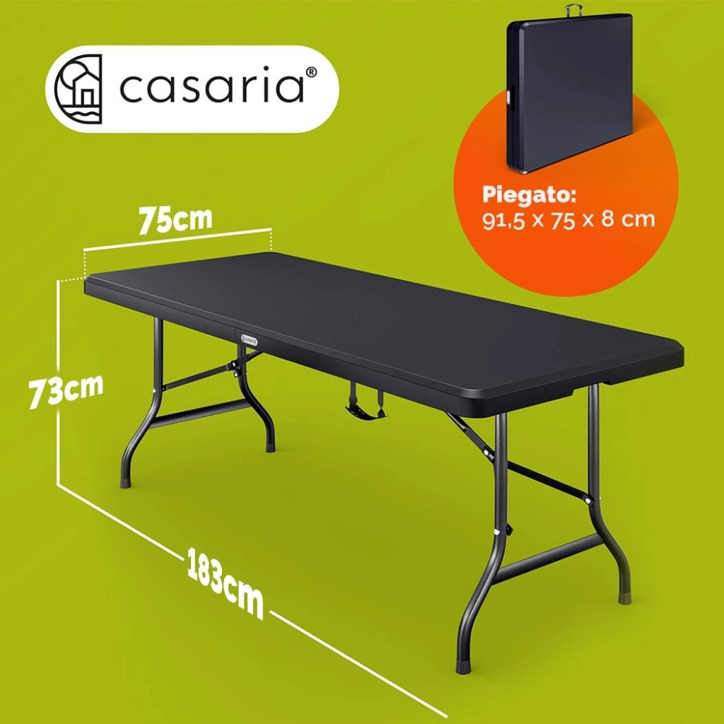 Tavolo da Giardino Portatile 183x76cm in Plastica 8 Persone Terrazza Balcone Tavolo da Campeggio Pieghevole
