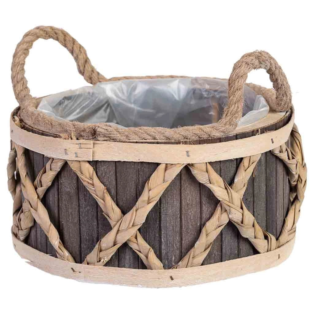 Cesto tondo in legno grigio con manici cm 24x24x13h