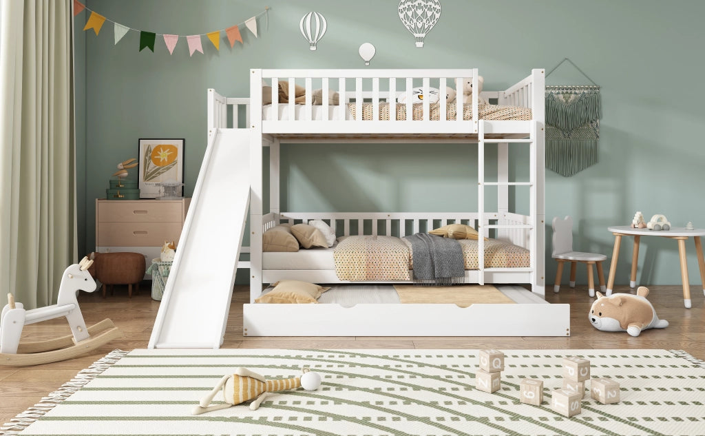 Letto a castello con letto estraibile in legno massello e MDF 90x200/190 cm