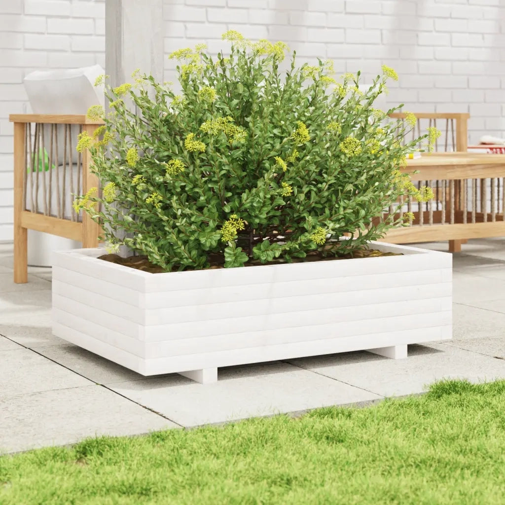 Fioriera | Cassetta per fiori | Vaso da Giardino Bianca 90x60x26,5cm Legno Massello di Pino