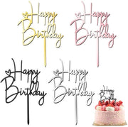 Decorazione per torta per compleanno 4 pezzi - Acril - Giallo/Argento/Nero/Rosso oro - Buon compleanno - Decorazione per festa - Dimensioni 14,5x10 cm