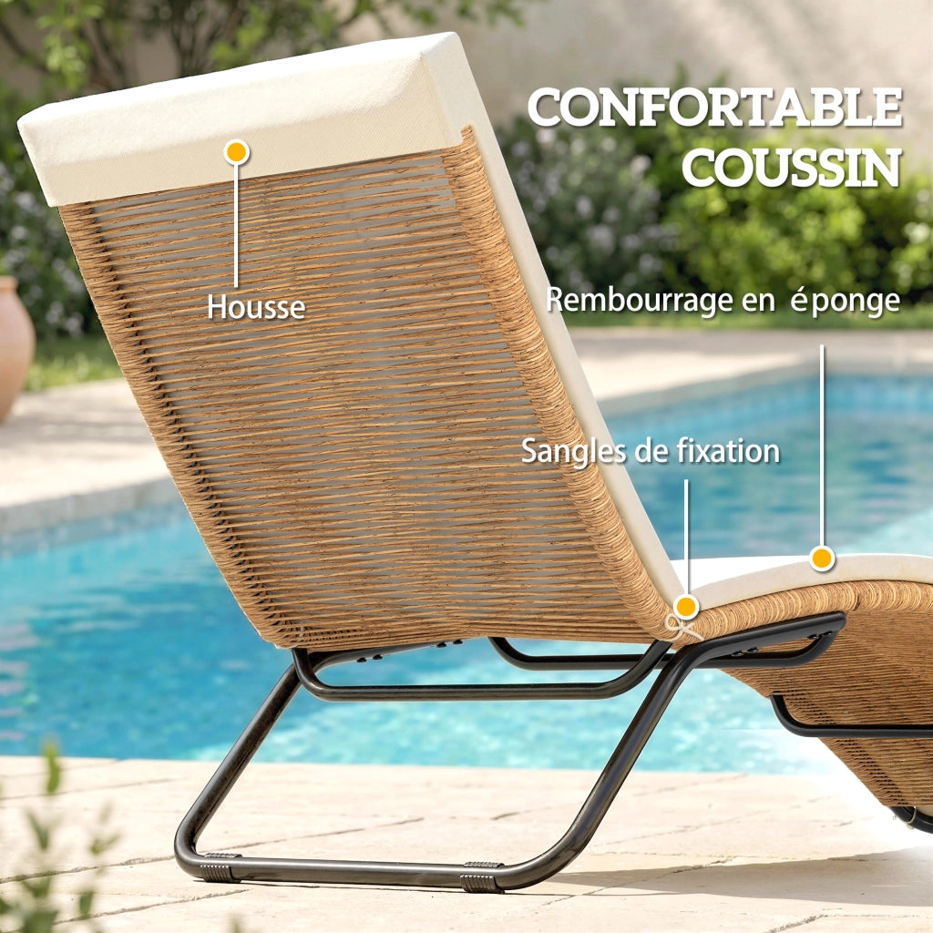 Lettino prendisole curvo S ¨C Xylo ¨C rattan sintetico beige crema con cuscino