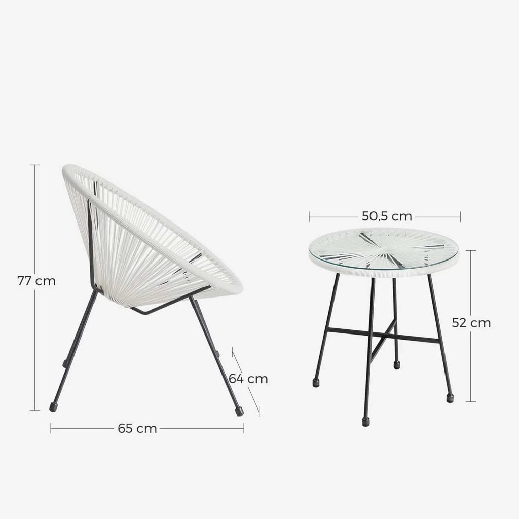 Set di 3 mobili da giardino sedie da esterno Acapulco con tavolo in vetro bianco 12_0007398