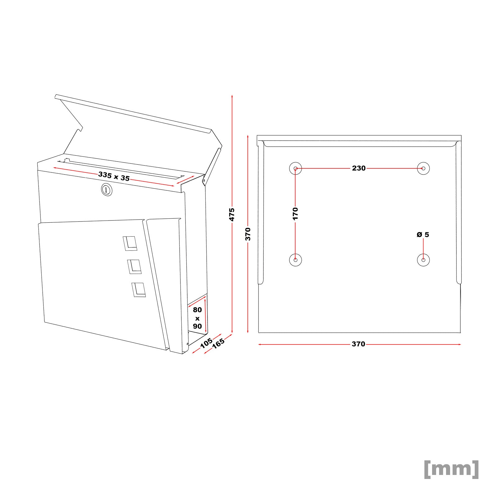 Cassetta postale con vano portagiornale V24 antracite e acciaio inox 370 x 105 x 370 mm