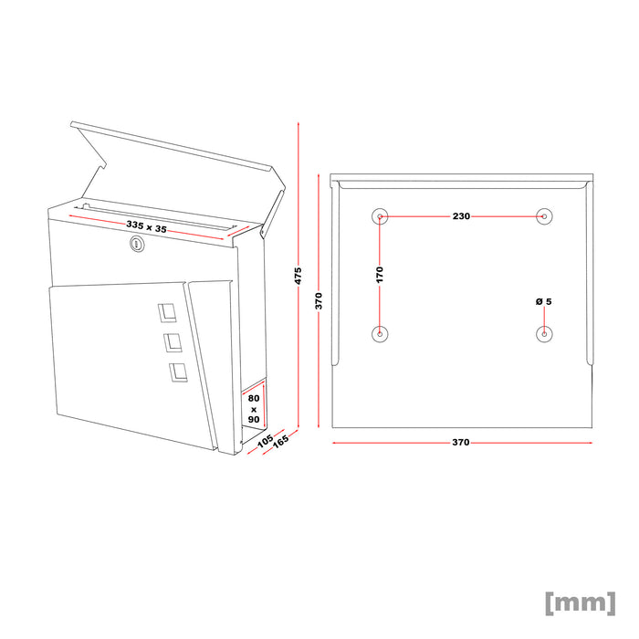 Cassetta postale con vano portagiornale V24 antracite e acciaio inox 370 x 105 x 370 mm