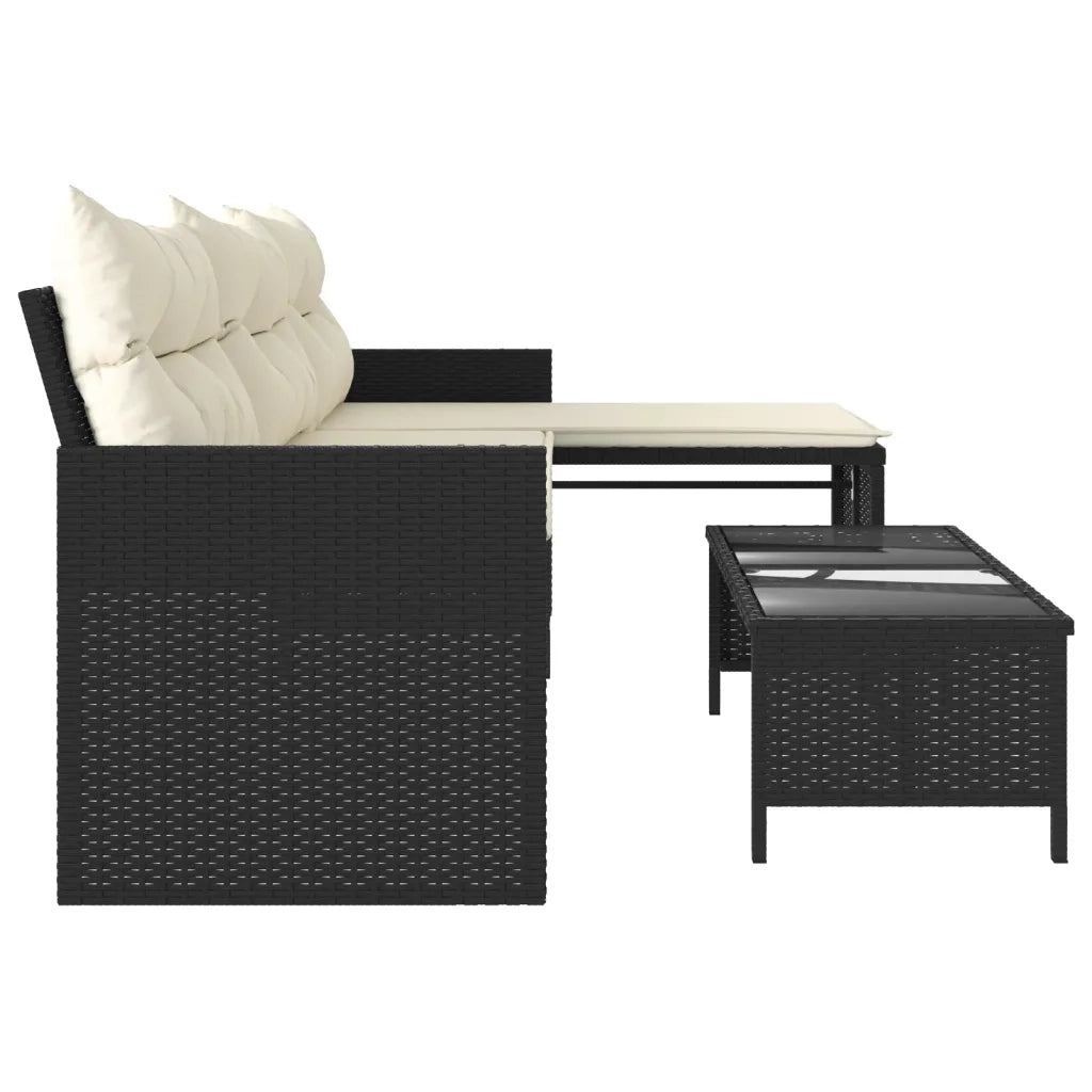 Divano da Giardino con Tavolo e Cuscini a L-Sofa da Giardino-Divano da esterno Nero in Polyrattan 498630