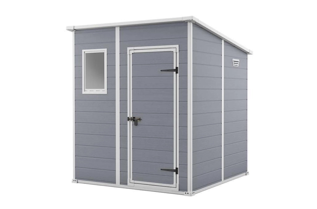 Keter 245104 Manor Pent Casetta da Giardino in Resina Tetto a Una Falda Pavimento Incluso 183,5x185x200 cm colore Grigio