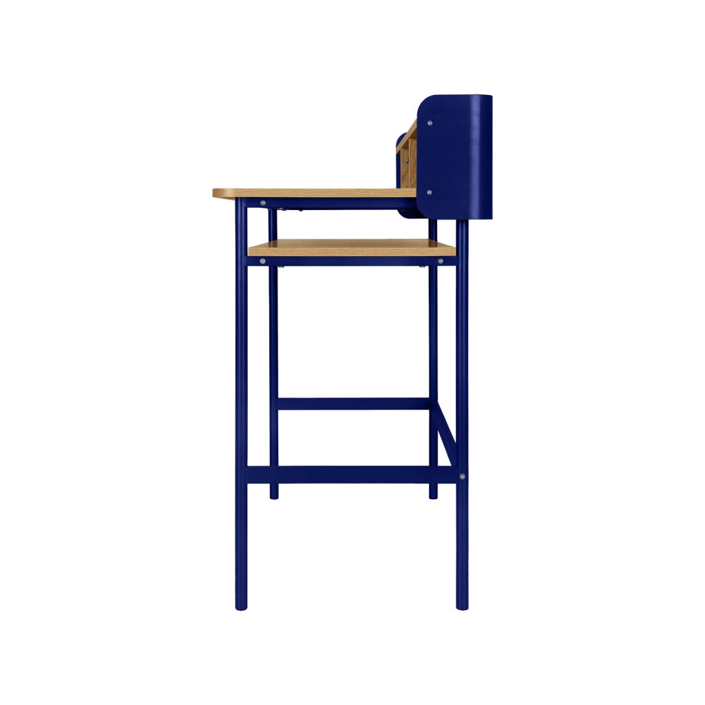 Scrivania in metallo e legno con 3 vani, blu