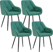 Set di 4 Sedie da Pranzo con Braccioli e Schienale, Sedie Cucina Moderna in Velluto, Poltrone da Salotto con Gambe in Metallo, Sedie ergonomiche per Ufficio, Bar, Azzurro, EZS02ts-4