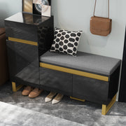 OKWISH Scarpiera con 2 Ante, 1 Cassetto, Panca con Cuscino e Vano Aperto, MDF, Nero, 120 x 35 x 85 cm