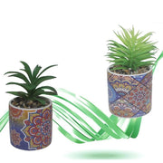 Trade Shop - Vaso In Ceramica Con Piantina Artificiale 15 Cm Pianta Idea Regalo Bomboniera -