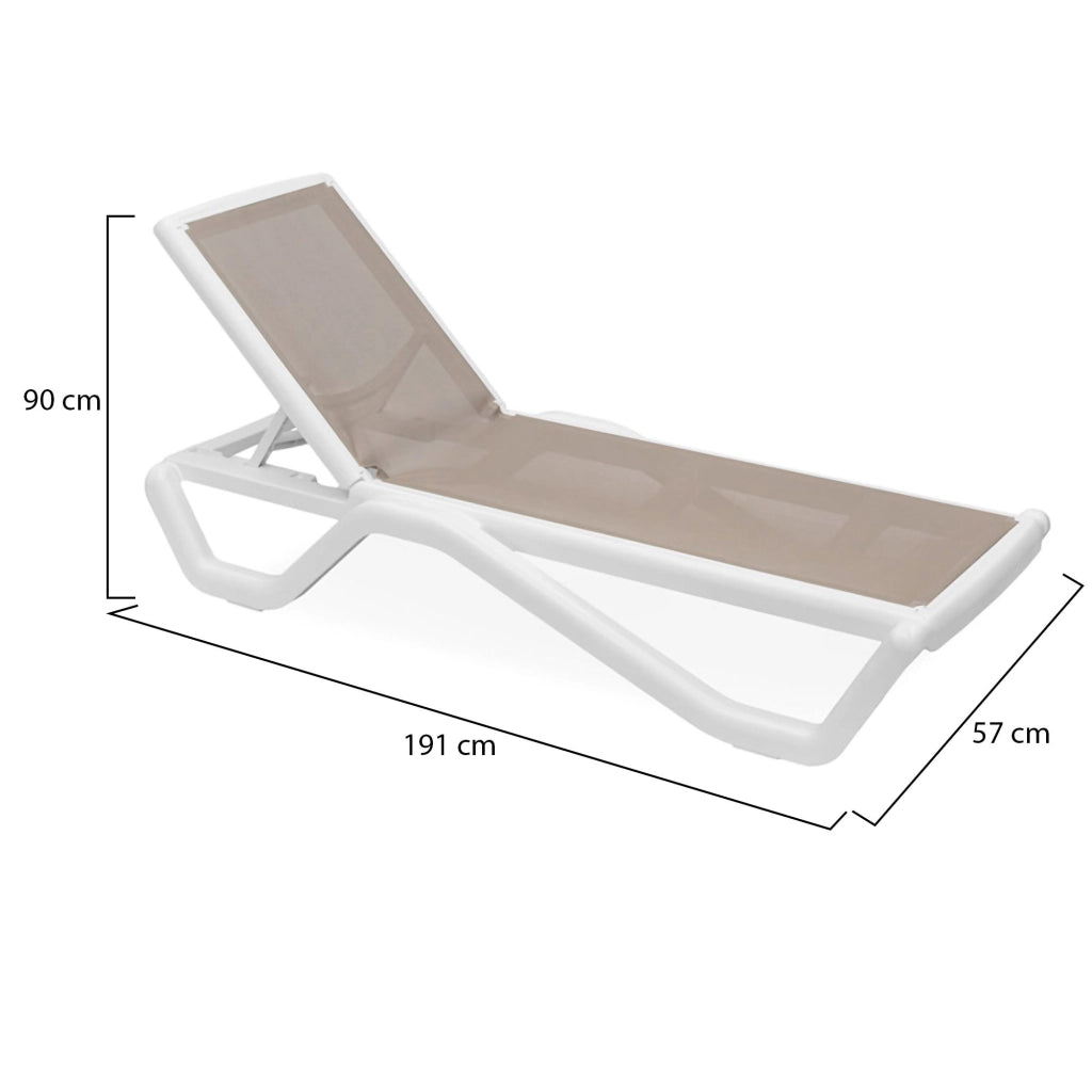 Sdraio da Giardino Rochelle, Lettino Prendisole Impilabile, Regolabile 4 Posizioni Made in Italy, 191x57x90h cm Bianco
