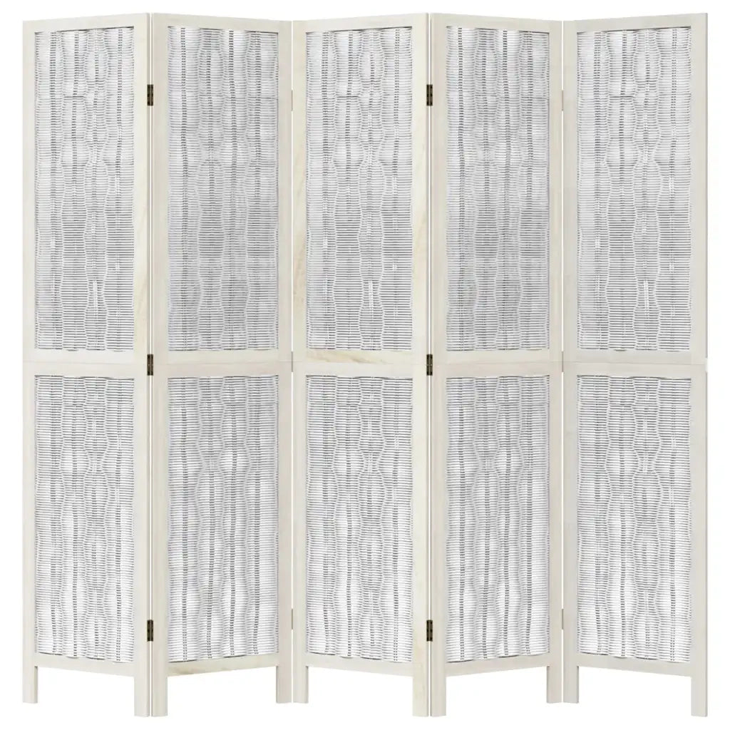 Divisorio Ambienti 5Pannelli Bianco Legno Massello di Paulownia 358678