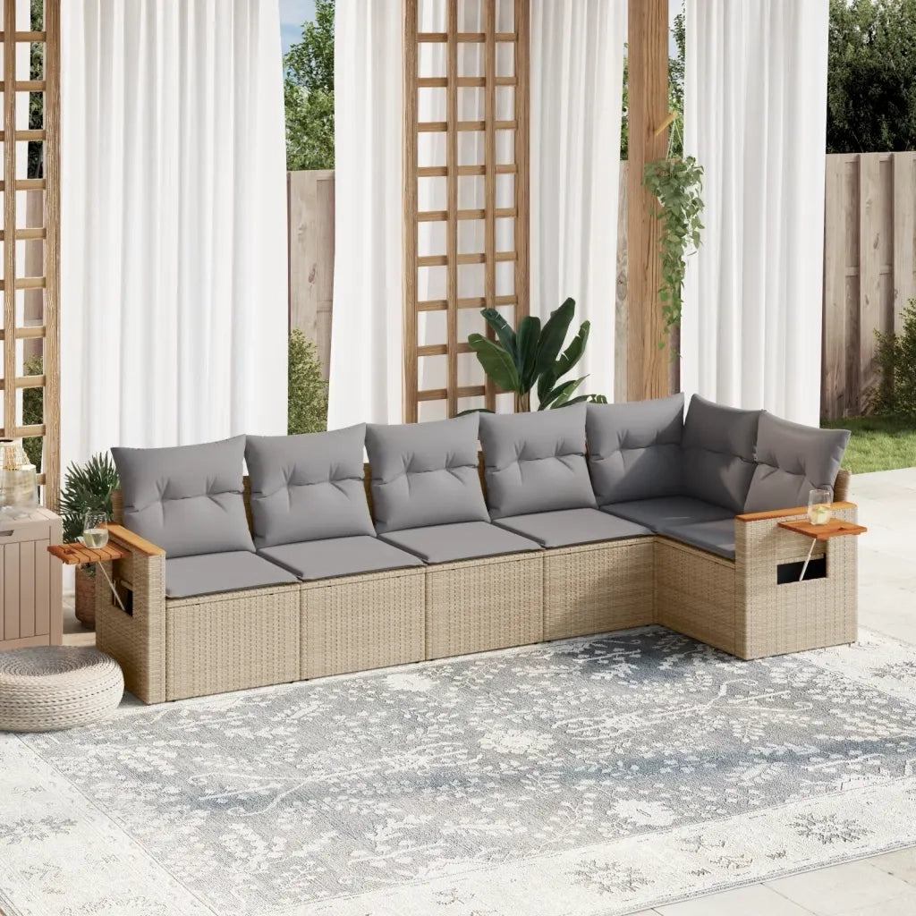 Set Divano da Giardino 6 pz con Cuscini Beige in Polyrattan 3259231