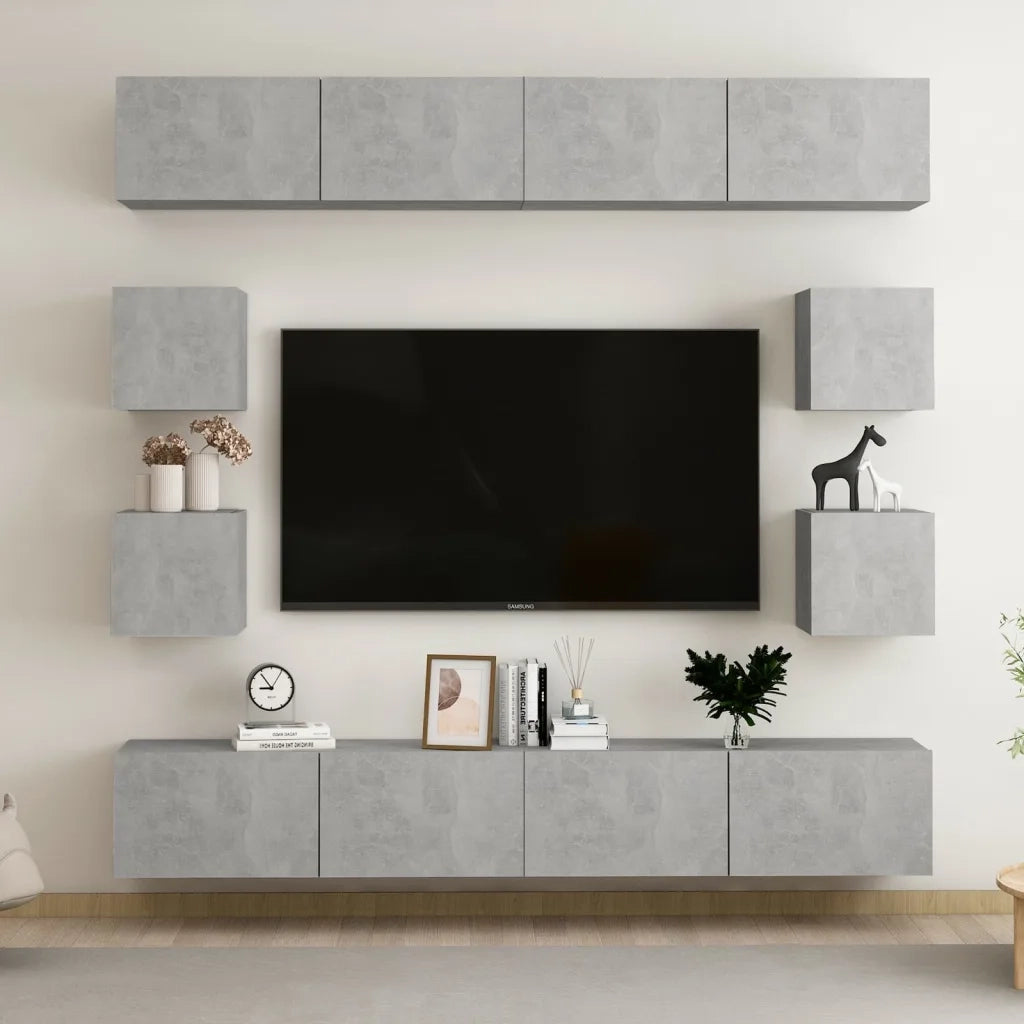 Set di Mobili Porta TV 8 pz Grigio Cemento in Legno Multistrato 3079069