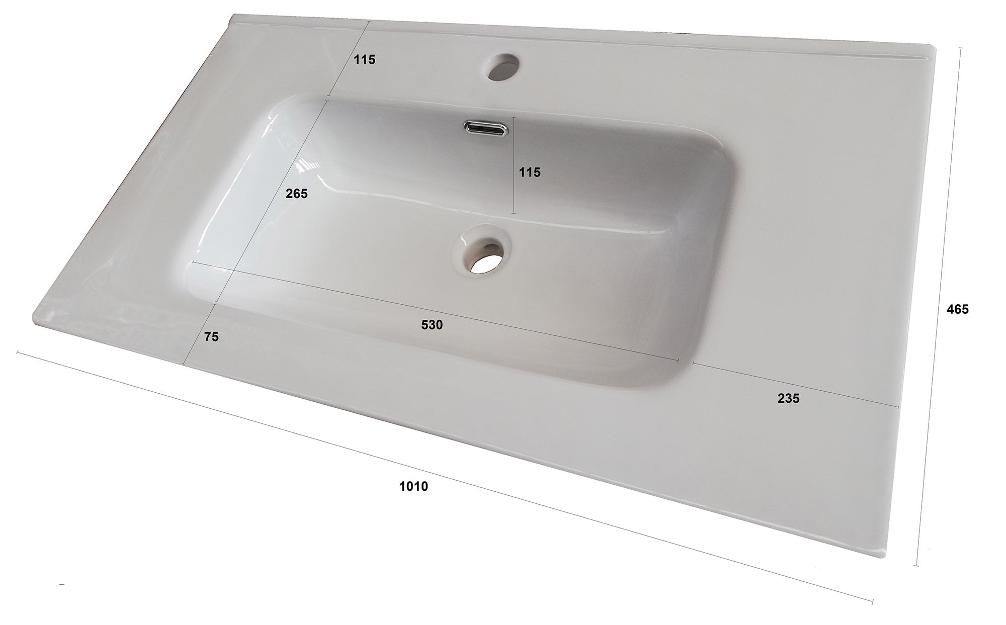 Lavabo da Incasso 101x46,5x2 cm in Resina TFTBianco Lucido