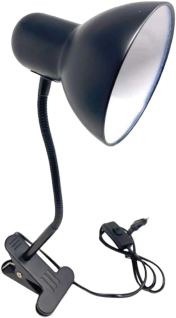 Lampada da Tavolo in Metallo con Braccio flessibile Testa Girevole e pinza Attacco E27 Ideale per Scrivania lettura studio Colore: Nero
