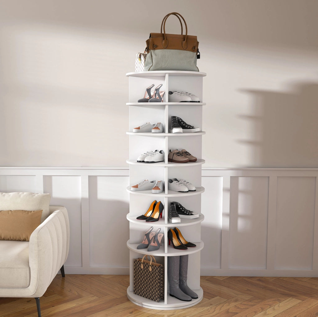 Scarpiera girevole a 7 livelli in PVC bianco
