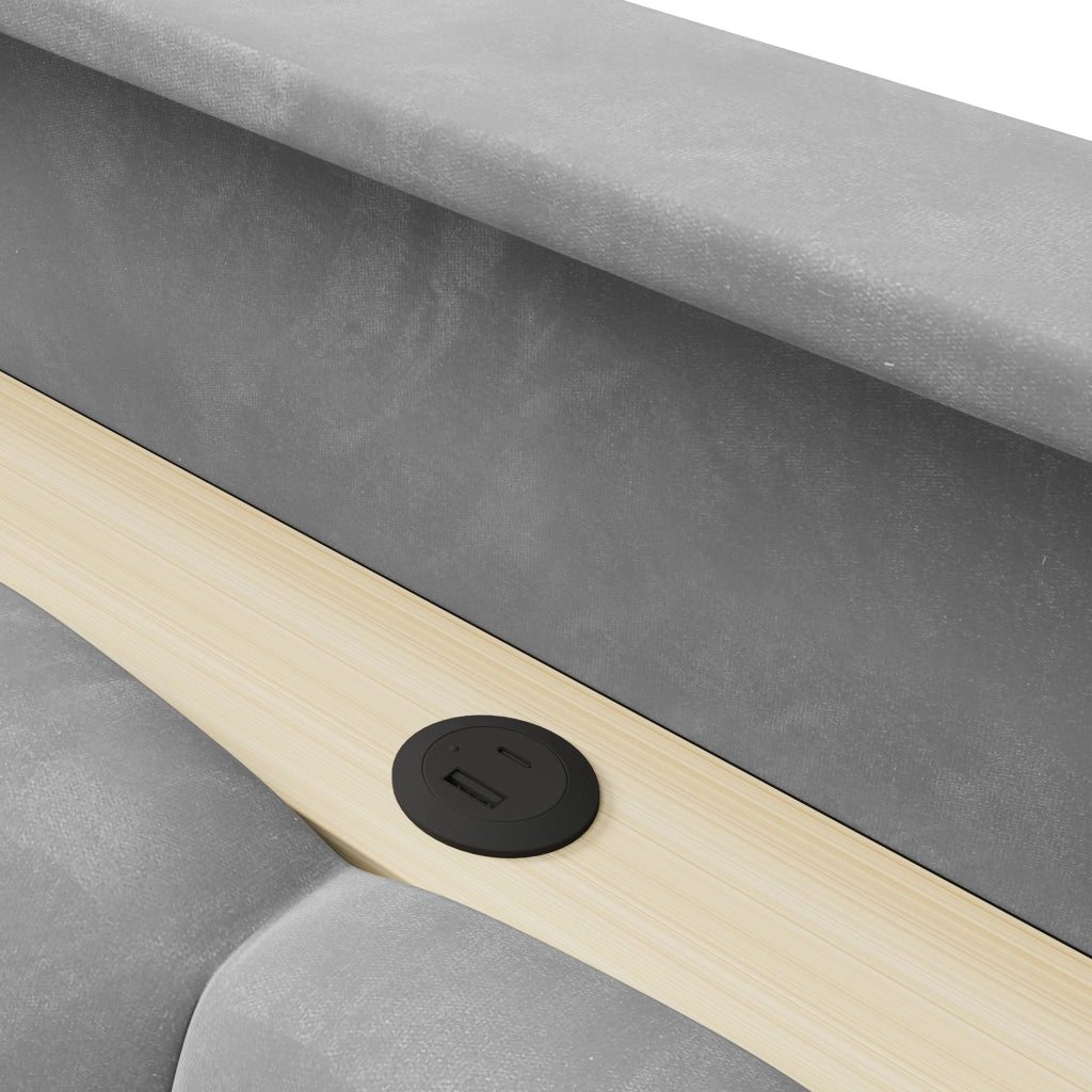 Letto contenitore 180×200 cm; letto matrimoniale con LED; testiera con vano; USB e Type-C; senza materasso; velluto