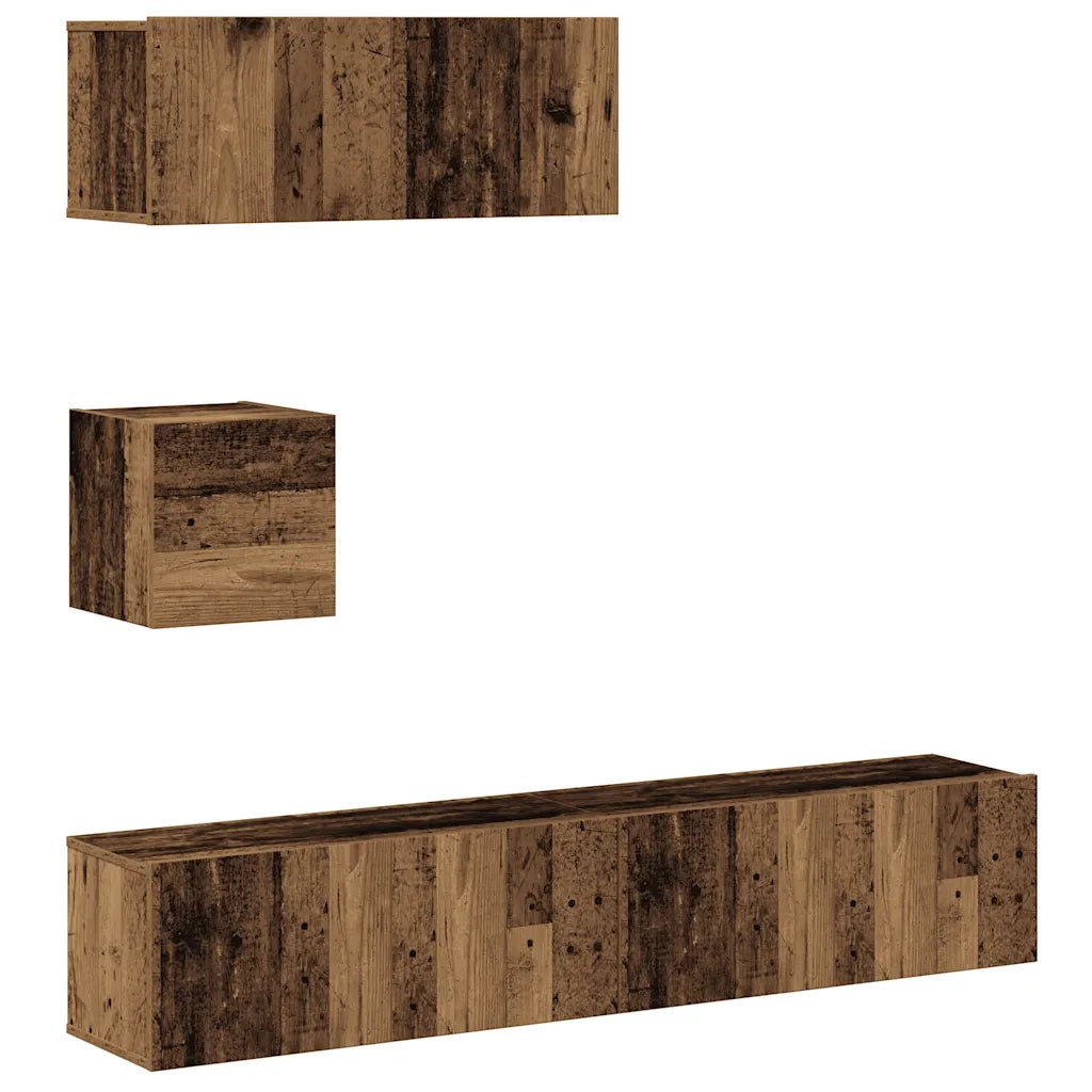 Set Mobile TV 4 pz-Set di 4 Credenza per TV Montato a Parete Legno Antico in Truciolato 595374