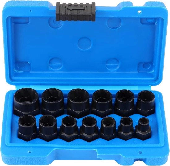 Set di chiavi a torsione 3/8" con estrattore di mozzo danneggiato e presa di morsa per rimuovere mozzetti di blocco