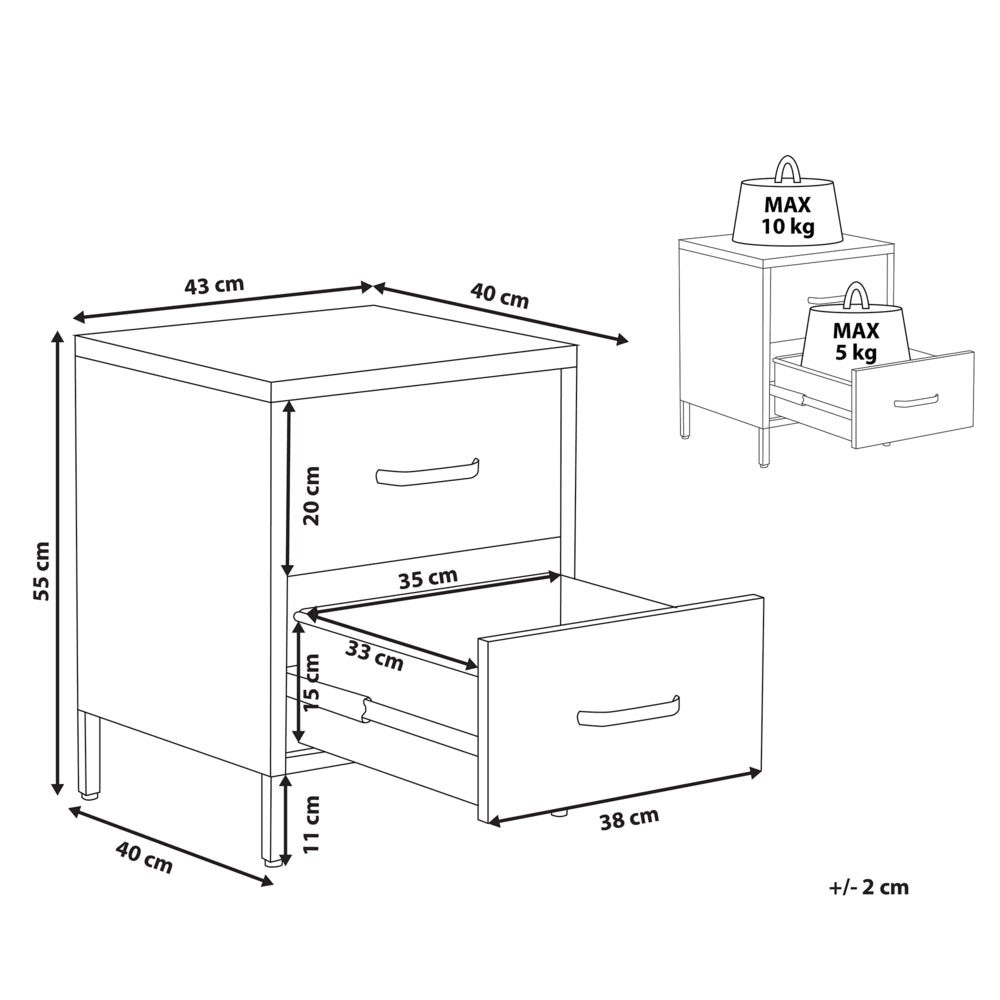 Comodino in Acciaio Grigio Design Industriale 2 Cassetti Camera da Letto Mobili Contenitori