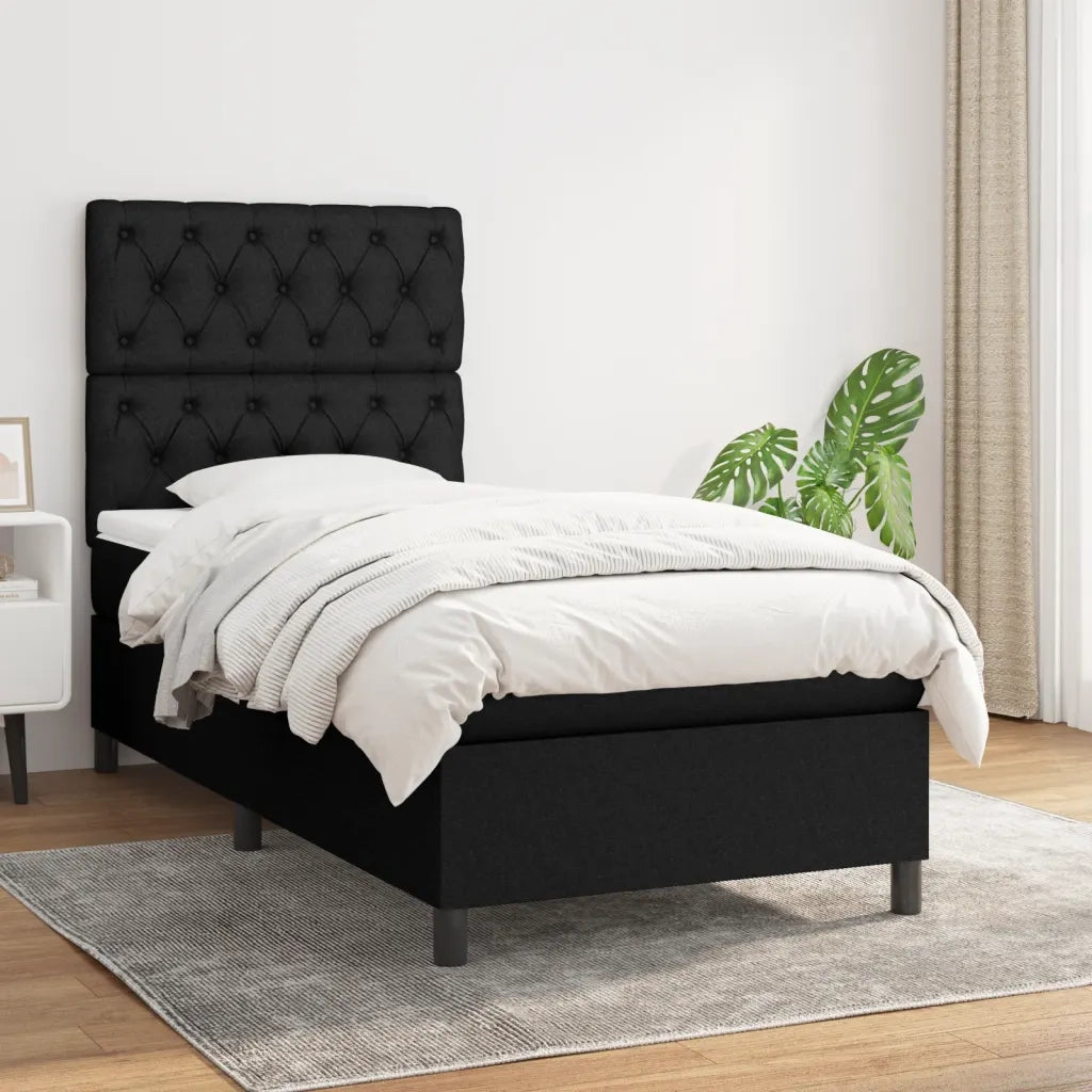 Letto singolo | Letto per adulti | Giroletto a Molle con Materasso Nero 80x200 cm inTessuto