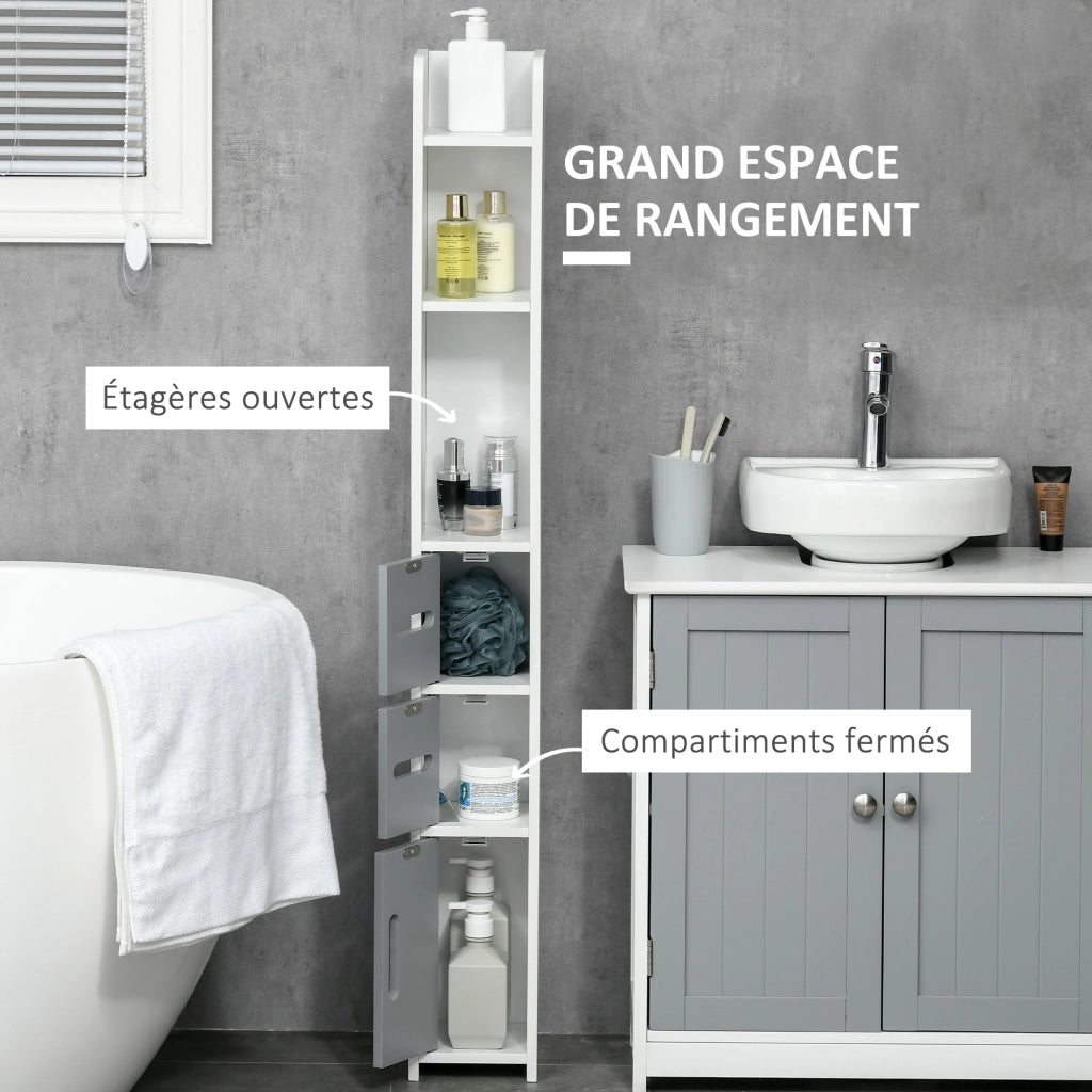 Armadietto colonna bagno con ripiani e ante ¨C zephmum ¨C 15x17x120 cm grigio