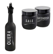SET DA TAVOLA CON OLIERA, BARATTOLO DI SALE E ZUCCHERO IN VETRO SATINATO NERO