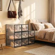 Mobile contenitore impilabile con 8 scatole trasparenti per scarpe e oggetti in plastica nero per bagno e camera da letto