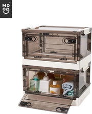 24L Cassetta di Archiviazione in Plastica con Coperchio, Apertura Anteriore e Posteriore, 6 Contenitori Opachi in Rollo per Casa, Armadio, Camera da Letto, Bagno - Translucido Nero/ Bianco