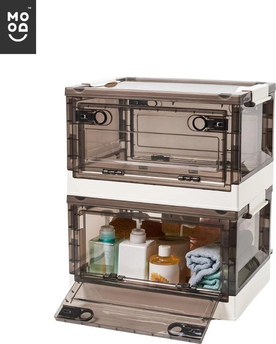 24L Cassetta di Archiviazione in Plastica con Coperchio, Apertura Anteriore e Posteriore, 6 Contenitori Opachi in Rollo per Casa, Armadio, Camera da Letto, Bagno - Translucido Nero/ Bianco
