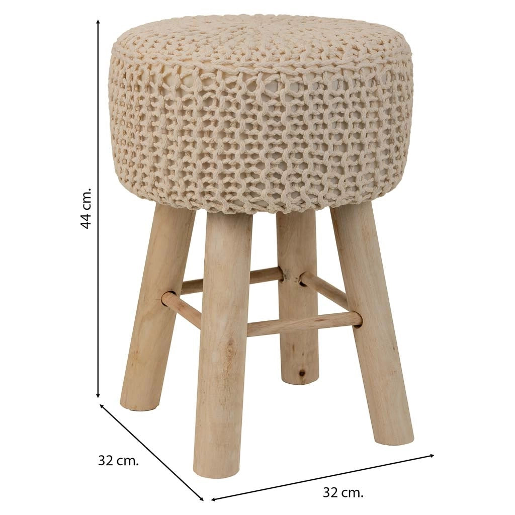 Sgabello in cotone intrecciato e legno marrone 32x32x44h