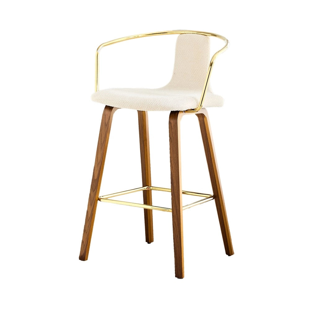 Set 2 Sgabelli da Bar con Braccioli ¨C MINIMAL ¨C Tessuto Teddy/Similpelle, Gambe in Legno, Poggiapiedi in Metallo