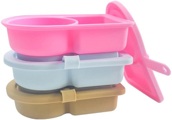 Scatola per snack riciclabile in silicone con coperchio, scatola per confezionamento snack a due compartimenti, contenitore per salse e condimenti, piccola scatola per snack alimentari mini.