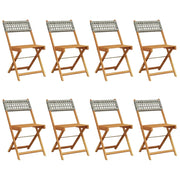 Sedie Giardino Pieghevoli 8 pz | Sedie da Esterno Grigie Polyrattan Legno Massello