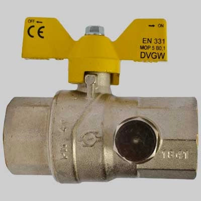 VALVOLA SFERA GAS F/F CON DUE PRESE PRESSIONE FARFALLA ALLUMINIO  1/2     F.I.V.