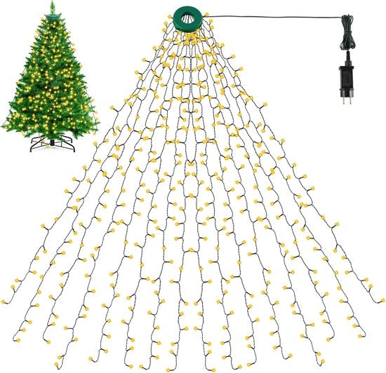 Illuminazione di Natale 2 Metri - Illuminazione del Albero di Natale - 400 LED - 8 Modi di Luce - IP44 Resistente all'Acqua - Luce Bianco Caldo - Per Interno e Esterno - 5 Metri di Cavo - Per Alberi di Natale da 90 a 220 Cm