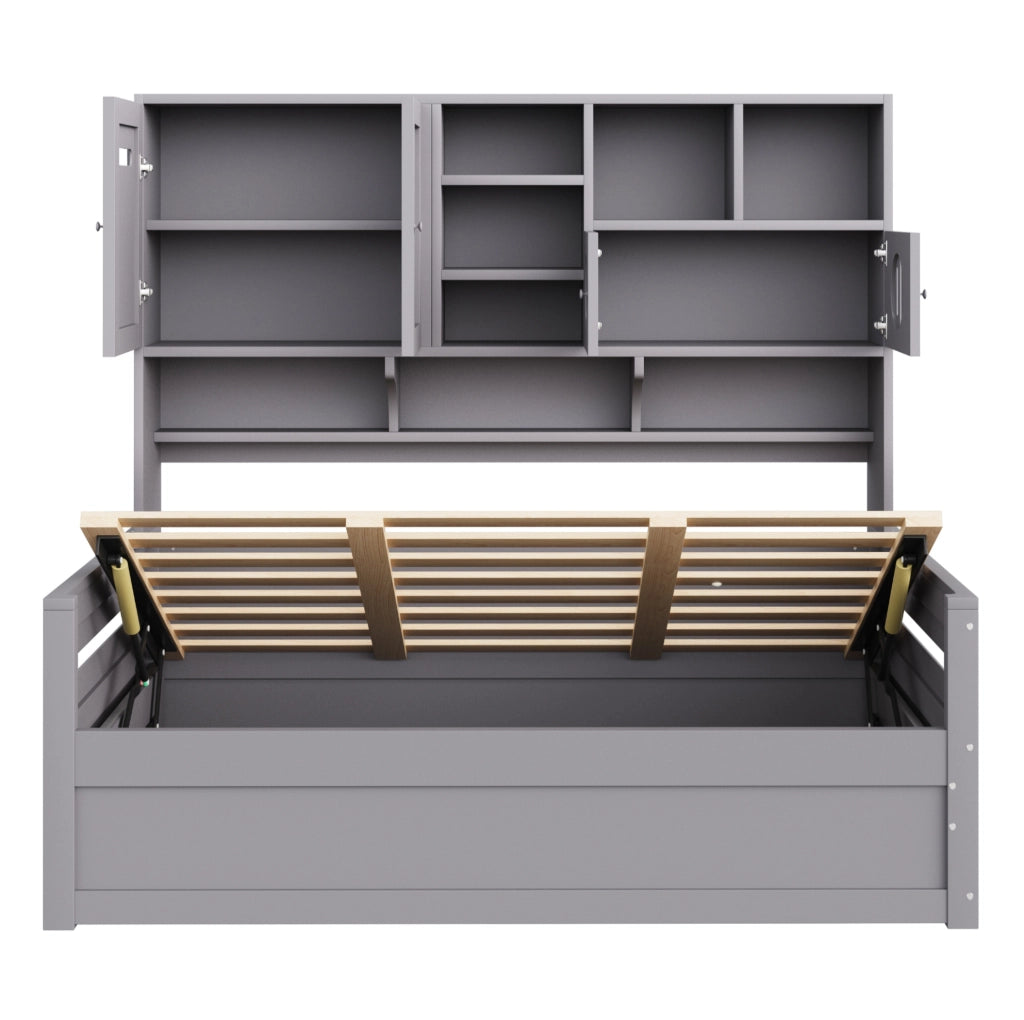 Letto multifunzione 90x200 cm con contenitore idraulico in legno grigio