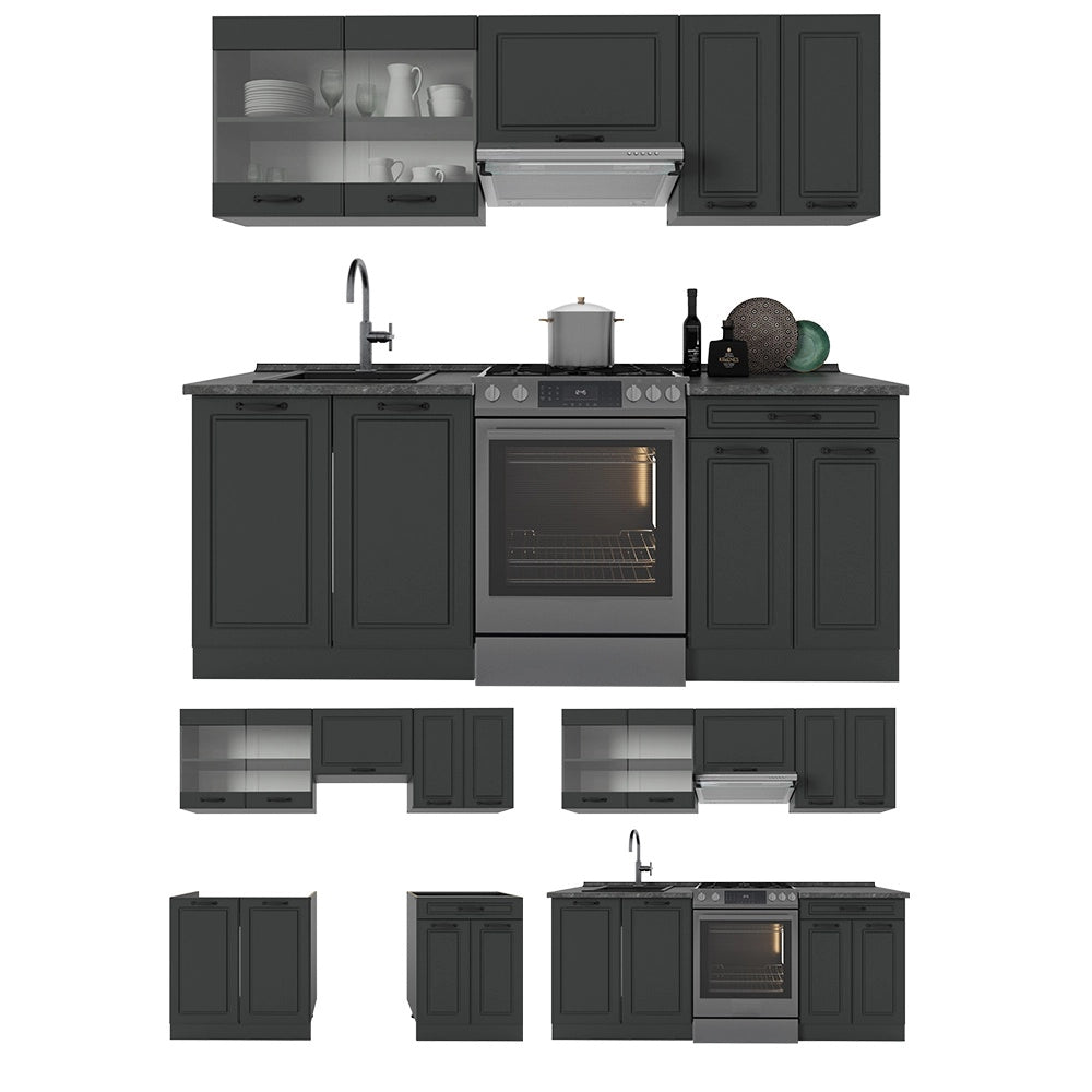 Cucina componibile R-Line Antracite rustico/Antracite 200 cm, PL Marmo Vicco