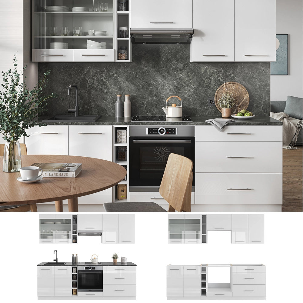 Cucina componibile Fame-Line Bianco lucido/Bianco 235 cm, PL Rovere Vicco