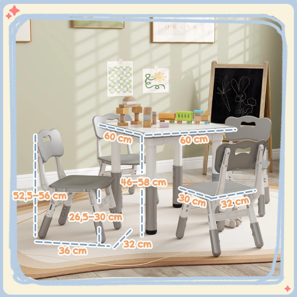Set 4 Sedie e Tavolo per Bambini ¨C Zephmum ¨C Grigio, Altezza Regolabile