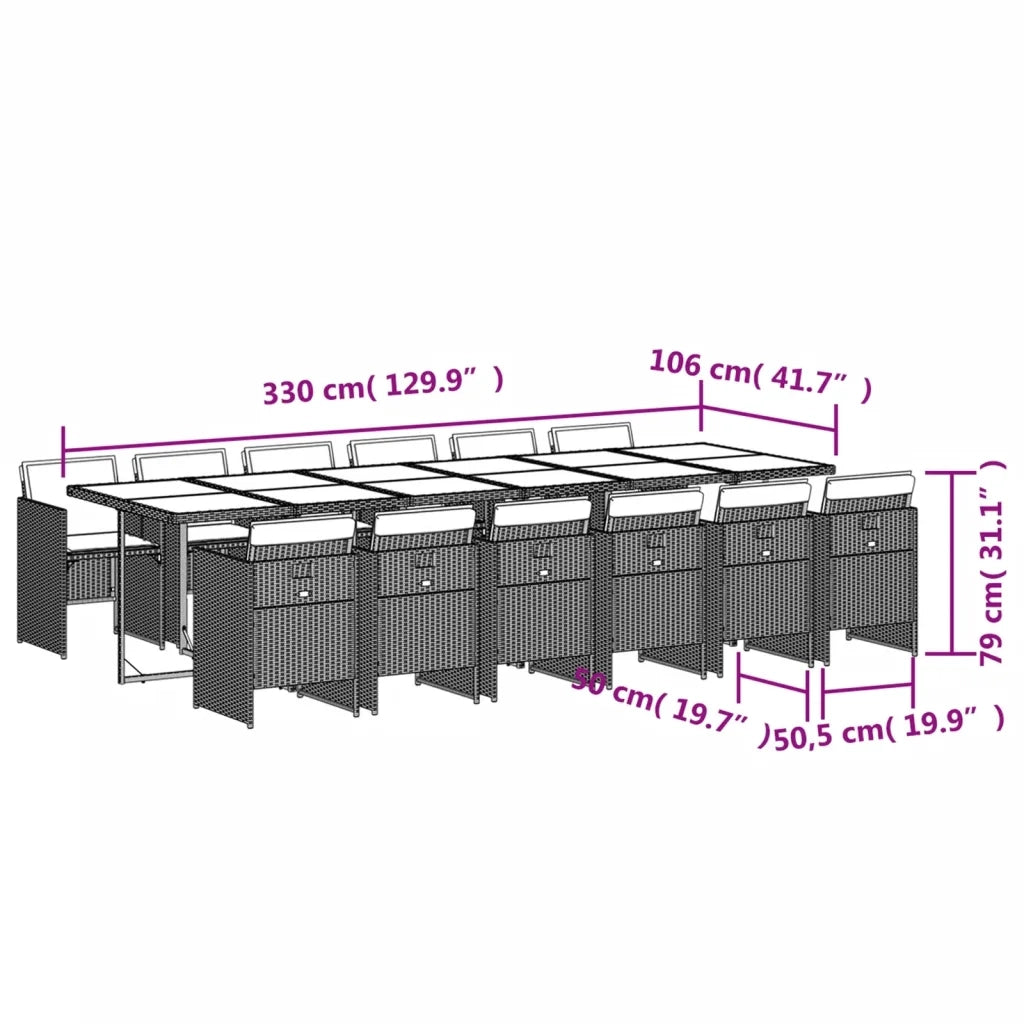 Set da Pranzo da Giardino 13pz con Cuscini Nero in Polyrattan 3277718