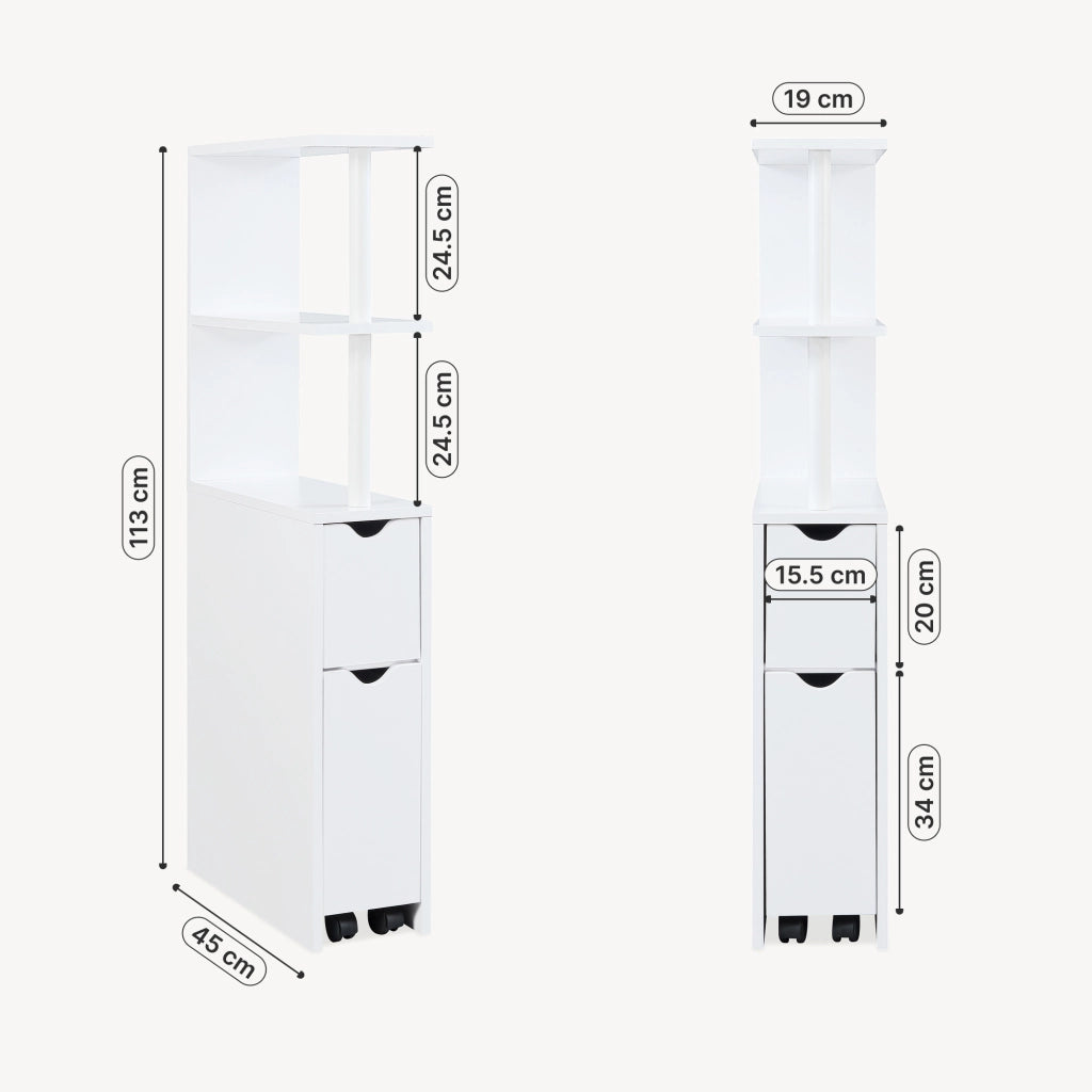Scaffale da Bagno Fadeskimma Mobile Contenitore con Ripiani Cassetto e Scomparto Estraibile 113 x 19 x 45 cm - Bianco [en.casa]